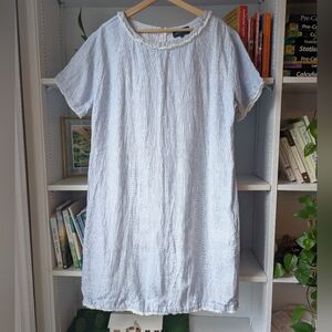 French Curve Women Shift Summer Dress Linen White Blue Size XL Coastal Nautical